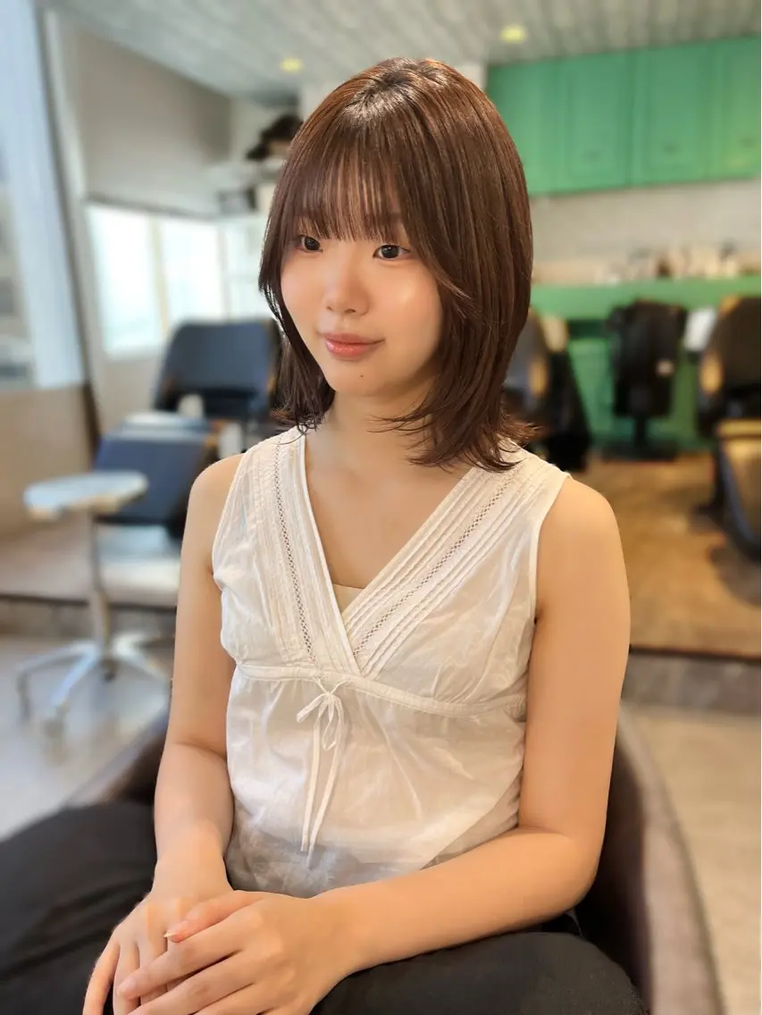 ミディアム ボブレイヤー ボブ 伸ばしかけ レイヤーカット カット トリートメント 盛れる透けカラー🎀 似合わせ/uiのヘアスタイル