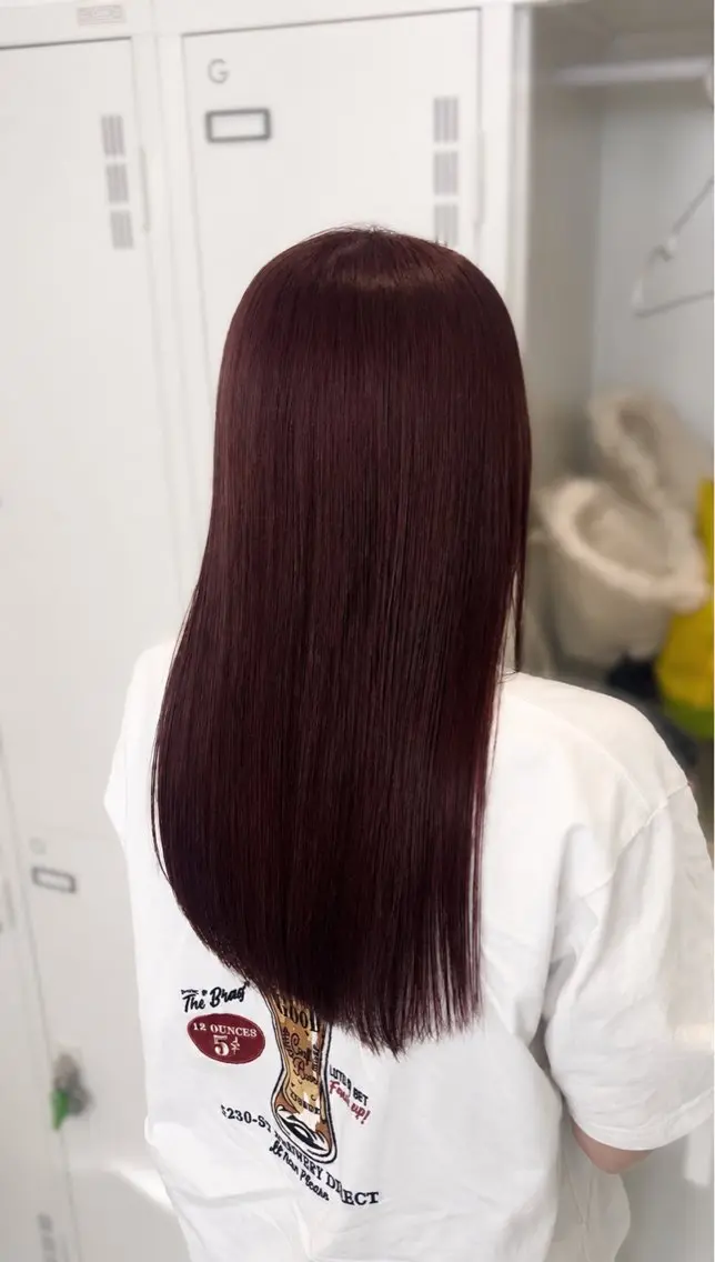 セミロング カラー レッドカラー ヘアカラー トリートメント アレンジ/透明感カラ ー/韓国ヘア/ふうかのヘアスタイル