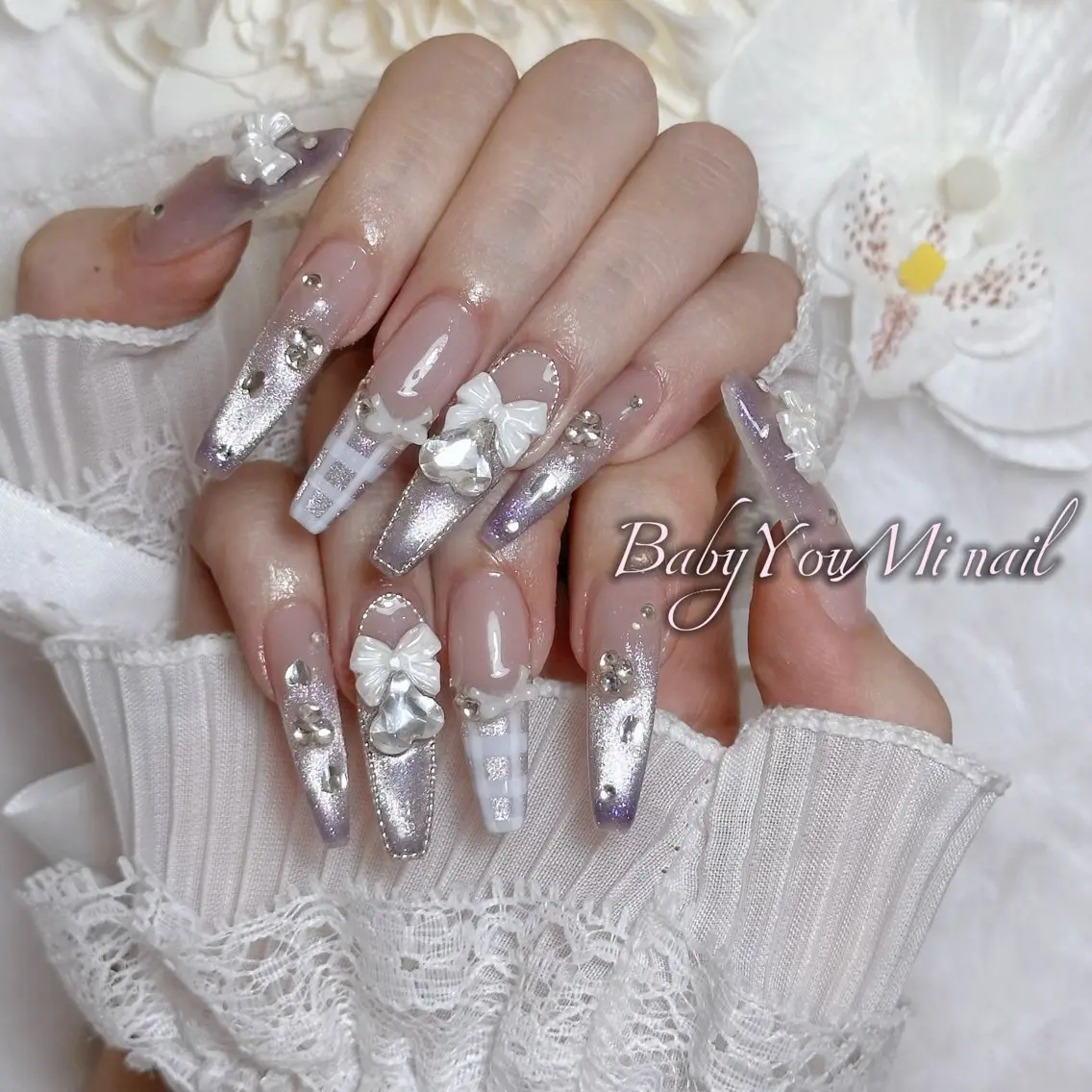 ネイル オーロラネイル チークネイル 成人式 フットネイル フレンチネイル ハンドネイル BabyYouMi nailのネイルデザイン