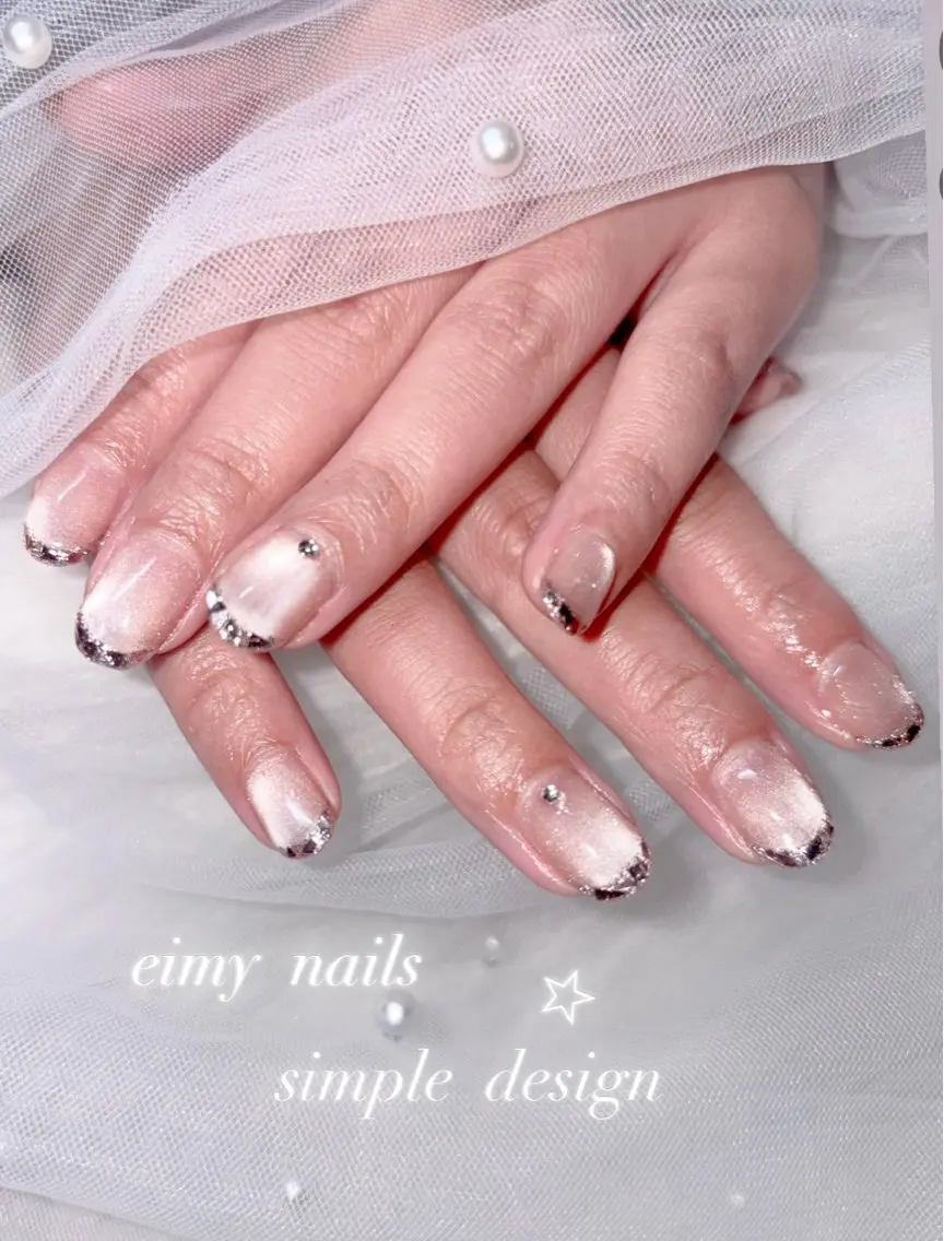 ネイル フレンチネイル ガラスフレンチ ラメ(グリッター) マグネットネイル マグネットワンカラー ハンドネイル eimy nails♡のネイルデザイン