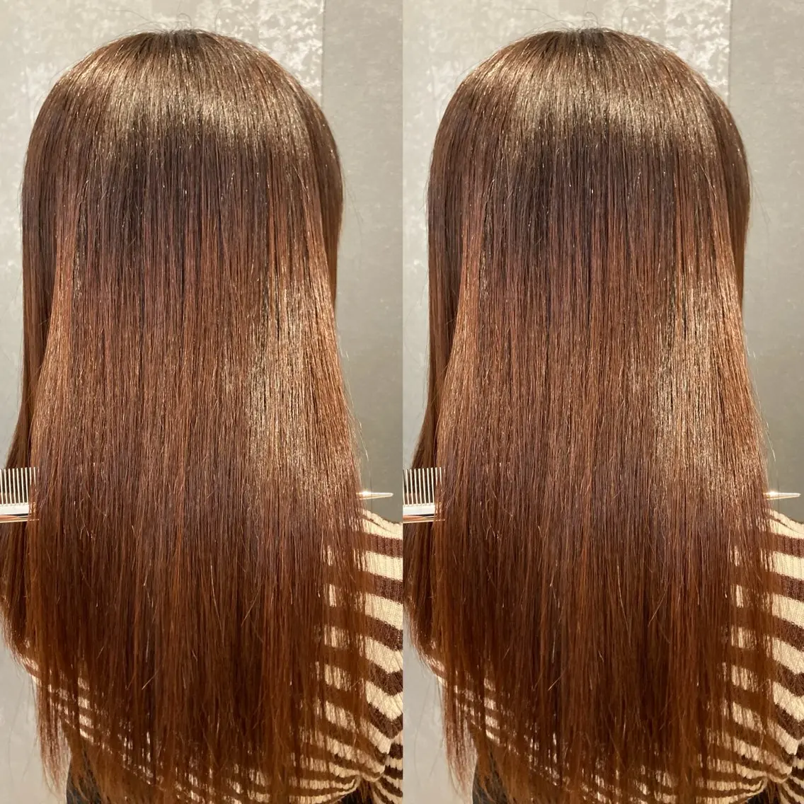 セミロング カラー オレンジ 髪質改善 トリートメント み うのヘアスタイル