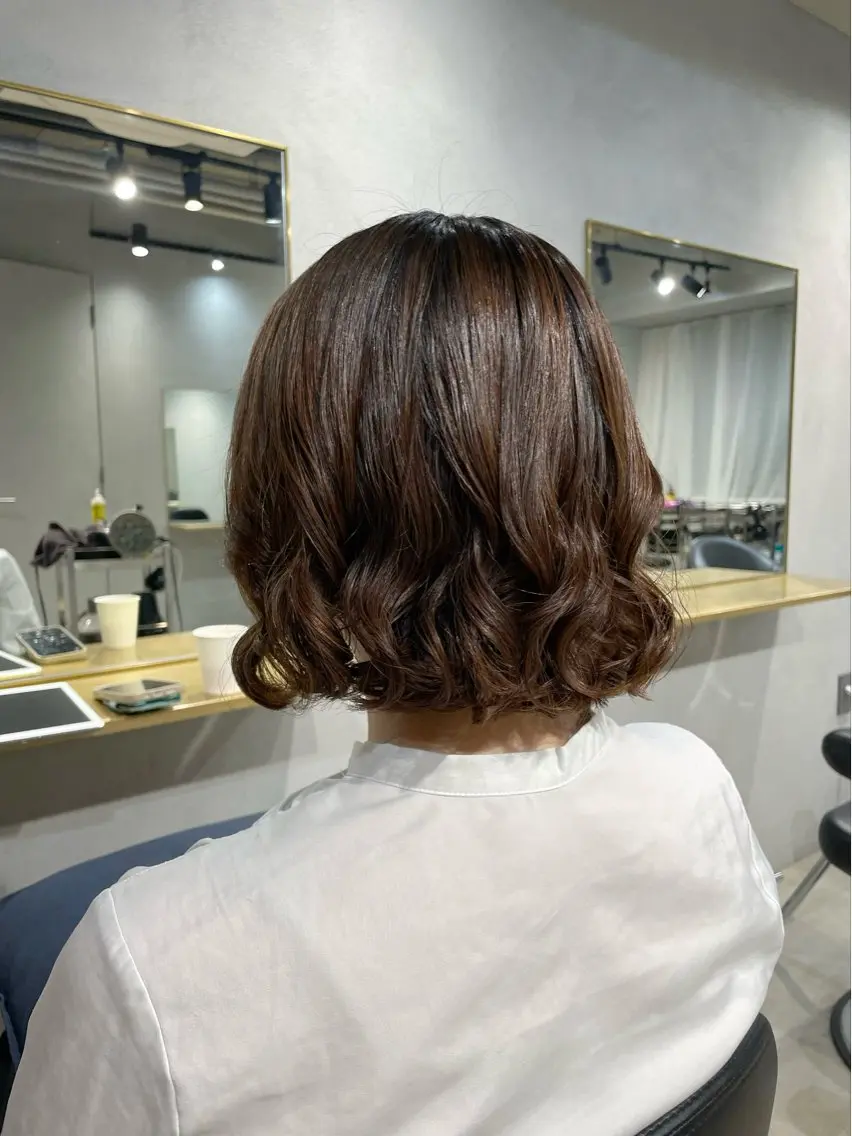 ショート パーマ ボブ 髪質改善 縮毛矯正 デジタルパーマ カット パーマ トリートメント 【表参道】Ruri デジタルパーマのヘアスタイル