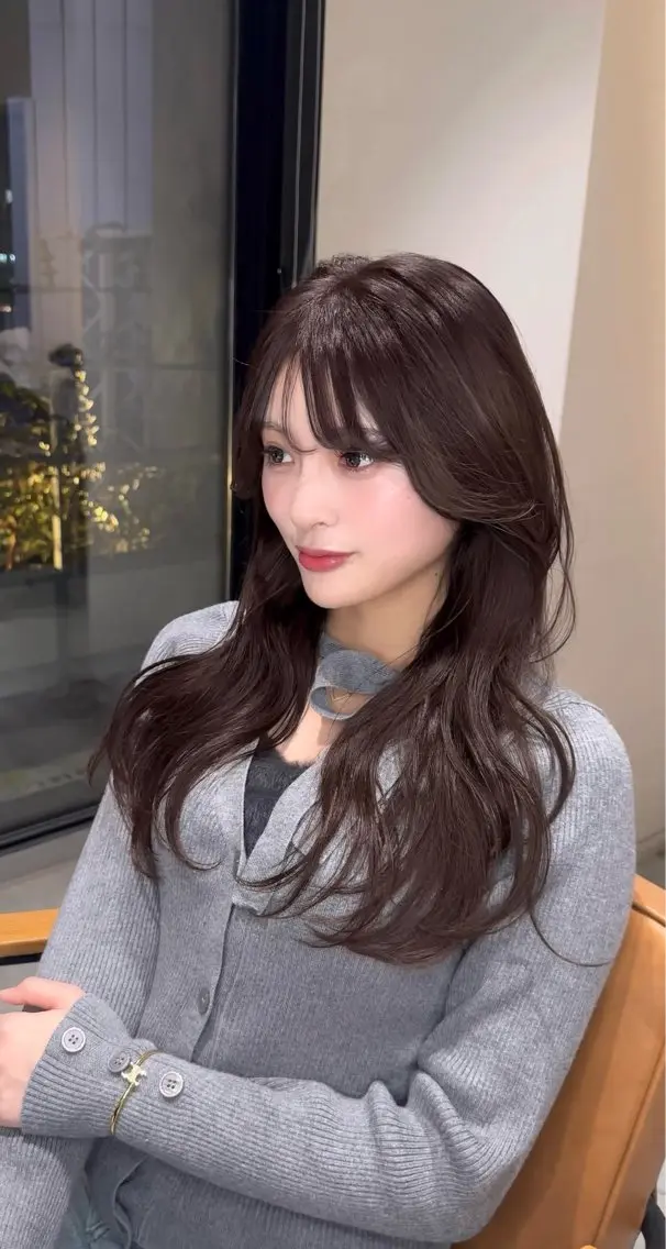 ロング カット ヘアカラー 韓国レイヤーカット 透明感カラー冨田那樹のヘアスタイル