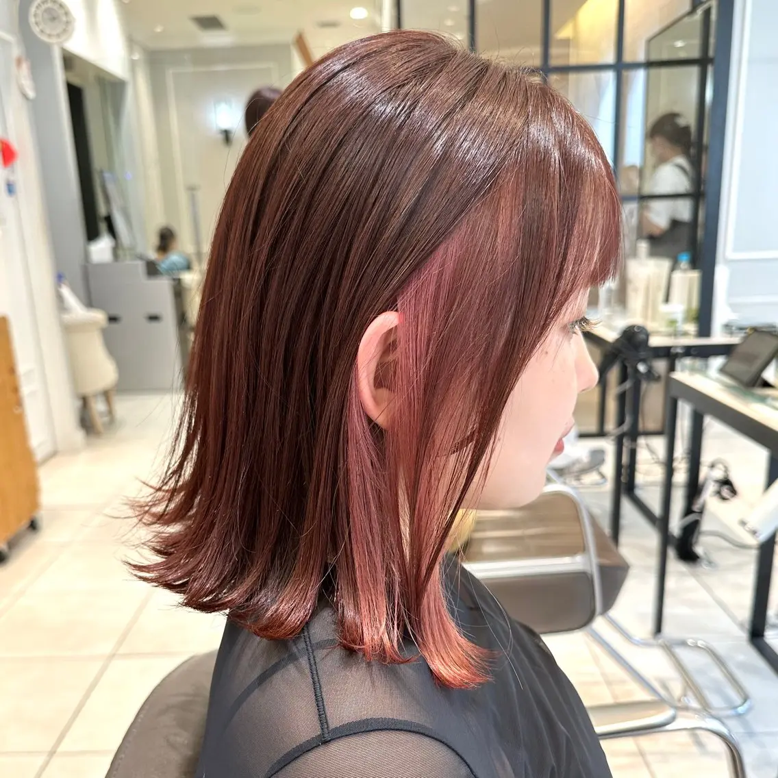 ミディアム ボブ 髪質改善 レイヤーカット 💎小顔前髪＆髪質 改善カラー💎片桐のヘアスタイル