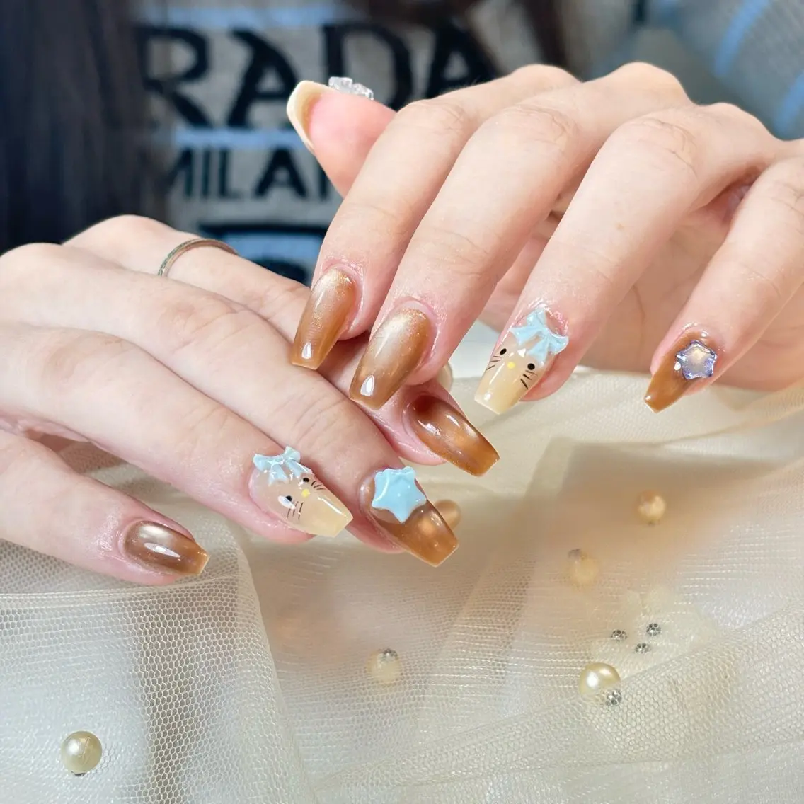 ネイル 桜ネイル 長さ出し フレンチネイル 韓国ネイル マグネットネイル ハンドネイル Kiwami nailsalonのネイルデザイン