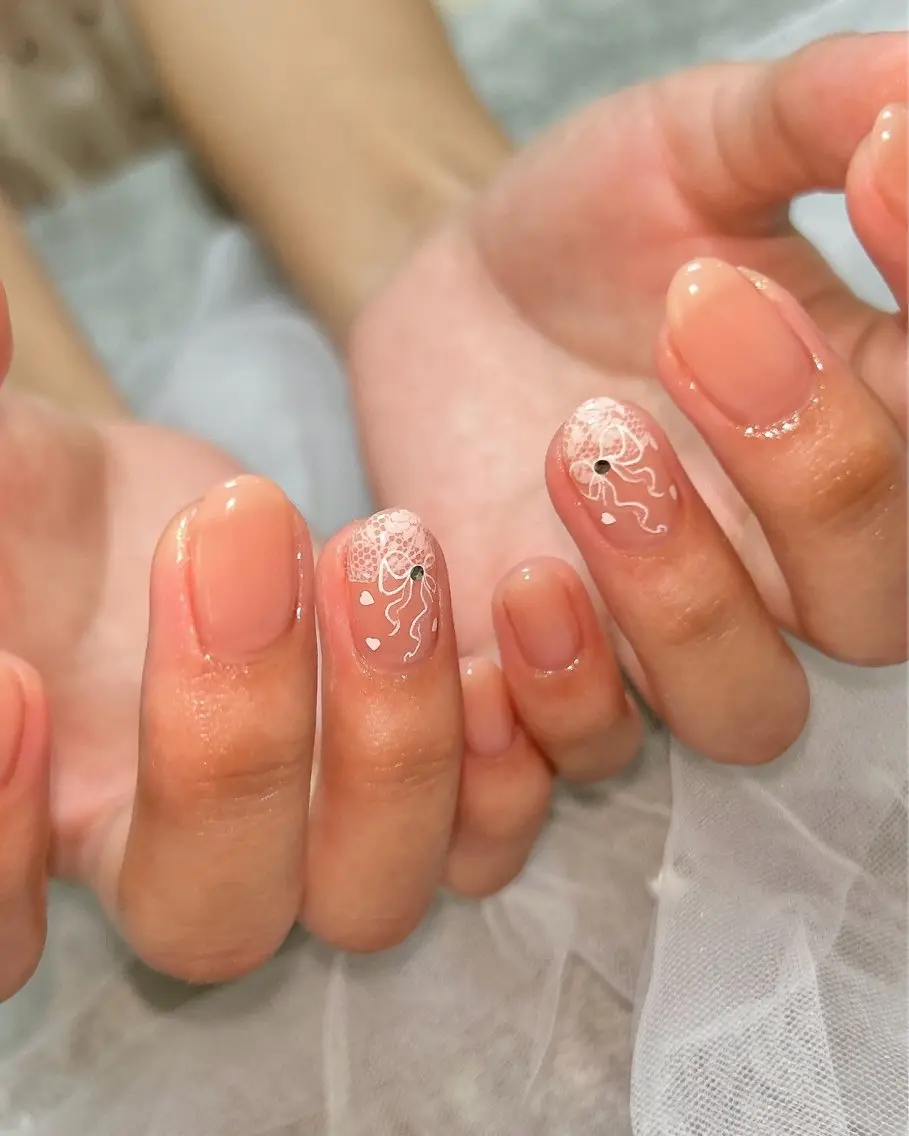 ネイル アートネイル レース リボン ハンドネイル ten nail salon かえでのネイルデザイン