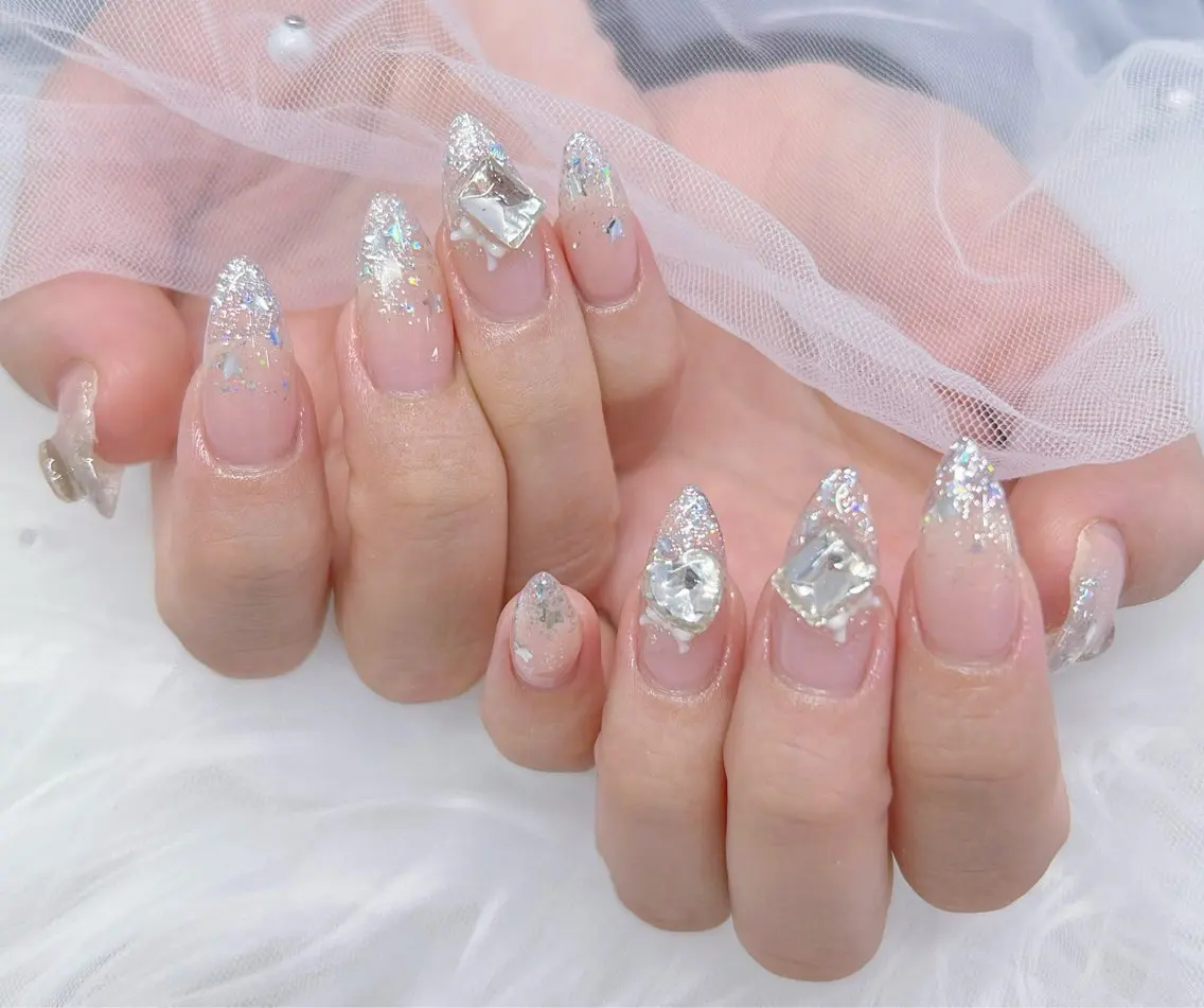 ネイル アートネイル オーロラネイル チークネイル 長さ出し フットネイル Miya _nailのネイルデザイン