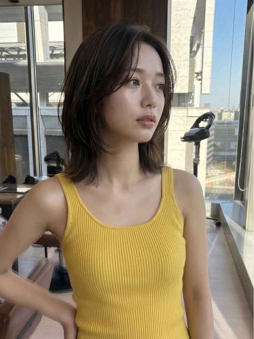 ミディアム カラー ミディアムレイヤー レイヤーカット カット ヘアカラー トリートメント SHION/銀座 まとまるカット🩵のヘアスタイル