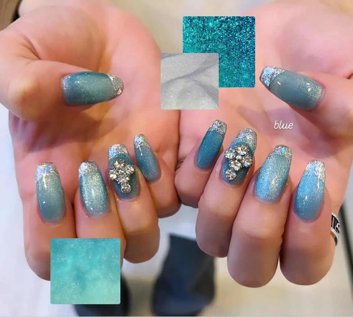ネイル ブルー フレンチネイル ハンドネイル HazeGrass NAILのネイルデザイン