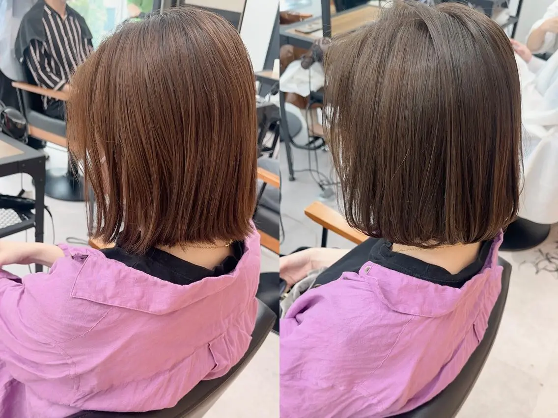 ミディアム カラー パーマ ヘアアレンジ メンズ キッズ ネイル マツエク・マツパ アイブロウ レイヤーカット／ 巻ける縮毛矯正のヘアスタイル