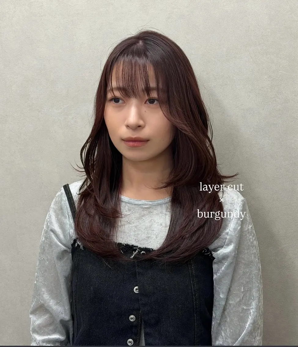 セミロング カラー ボルドーカラー レッドカラー レイヤーカット カット ヘアカラー トリートメント 🇰🇷韓国スタイル レイヤー/ayanaのヘアスタイル