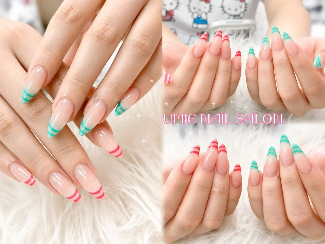 ネイル フットネイル フレンチネイル ジェルネイル ガラスフレンチ マグネットネイル UMIE NAIL SALONのネイルデザイン