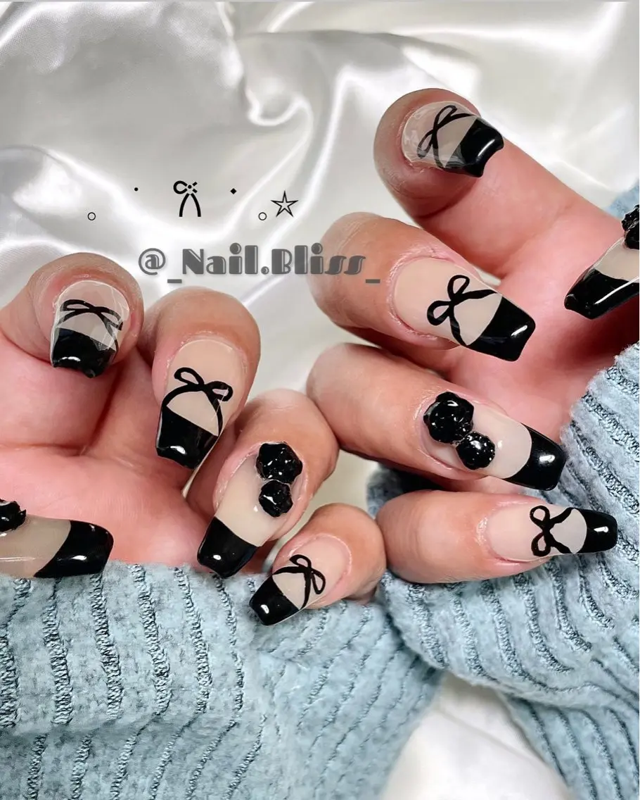 ネイル フレンチネイル 持ち込み リボン ハンドネイル NAIL BLISSのネイルデザイン