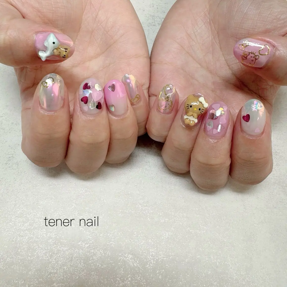 ネイル オーロラネイル ピンク ハンドネイル テネルネイル tener nailのネイルデザイン