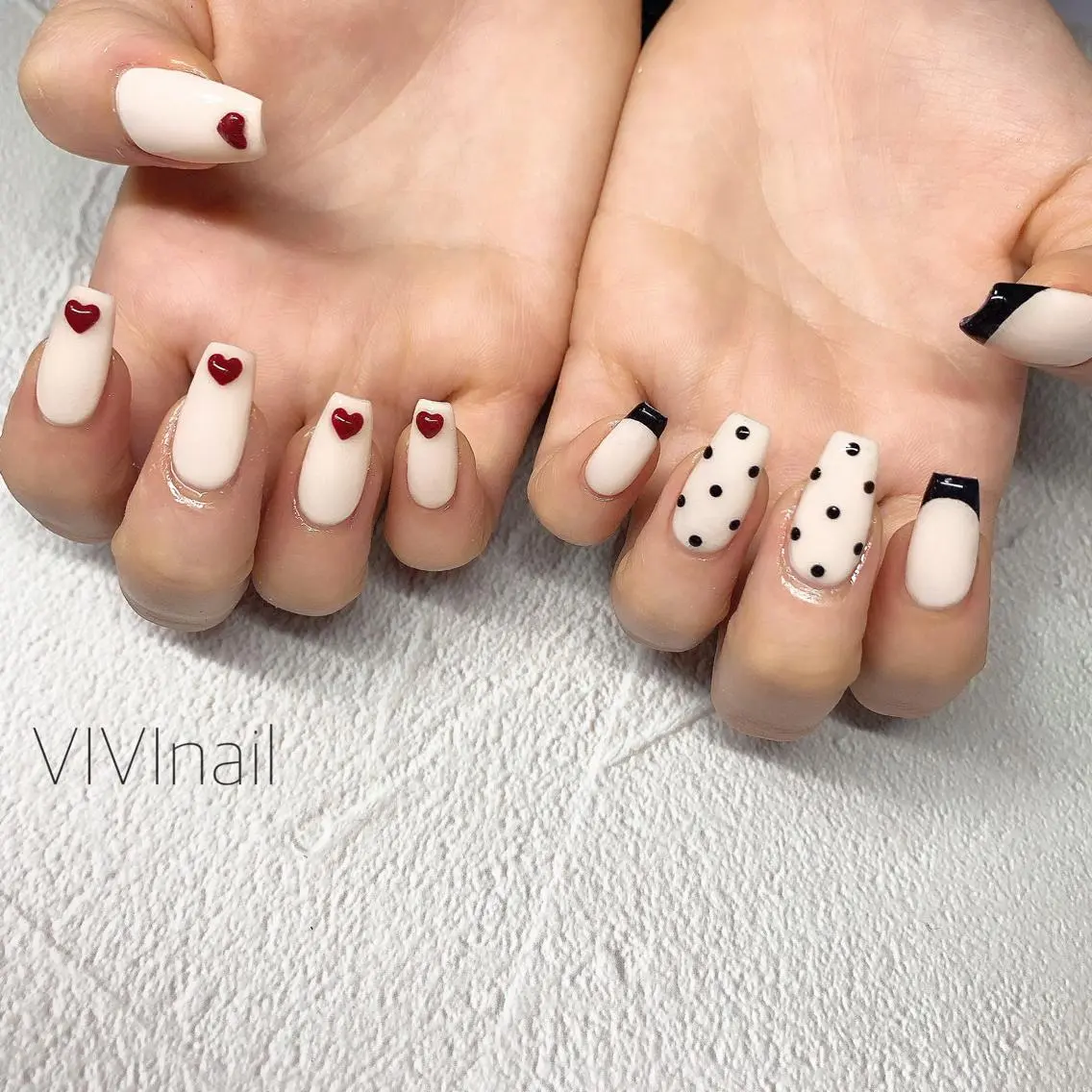 ネイル ハート ぷっくりネイル バレンタイン ハンドネイル vivi nailのネイルデザイン