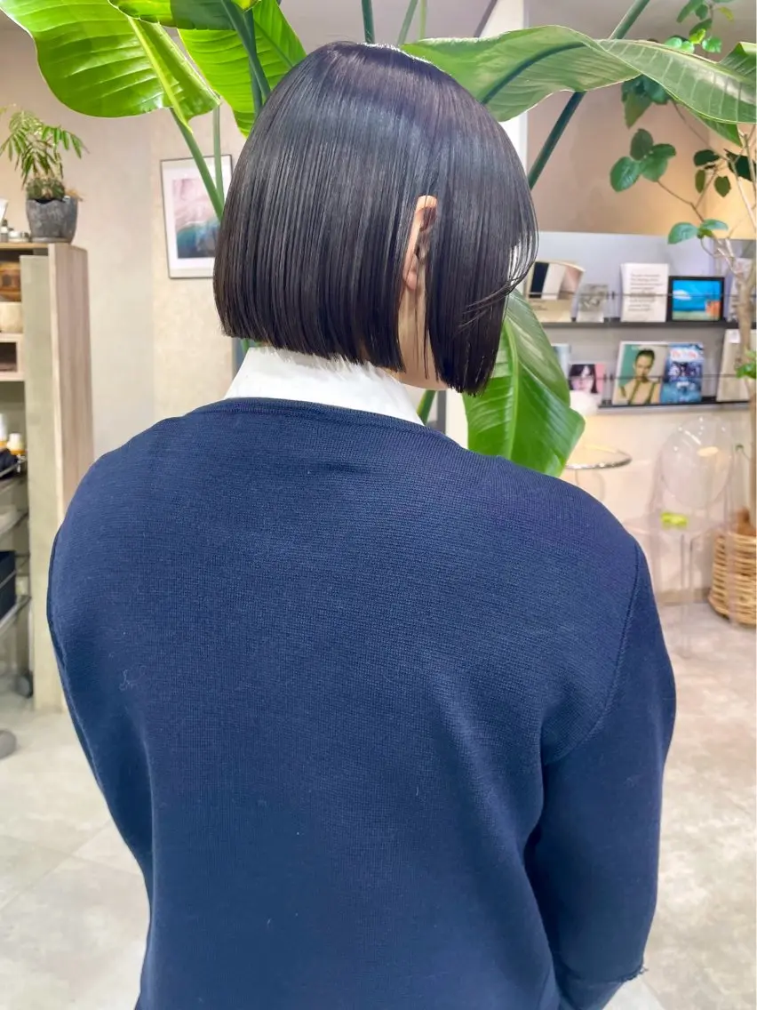 ショート ボブ 酸性ストレート カット 縮毛矯正 トリートメント カノン/透明感カラー /酸性ストレートのヘアスタイル