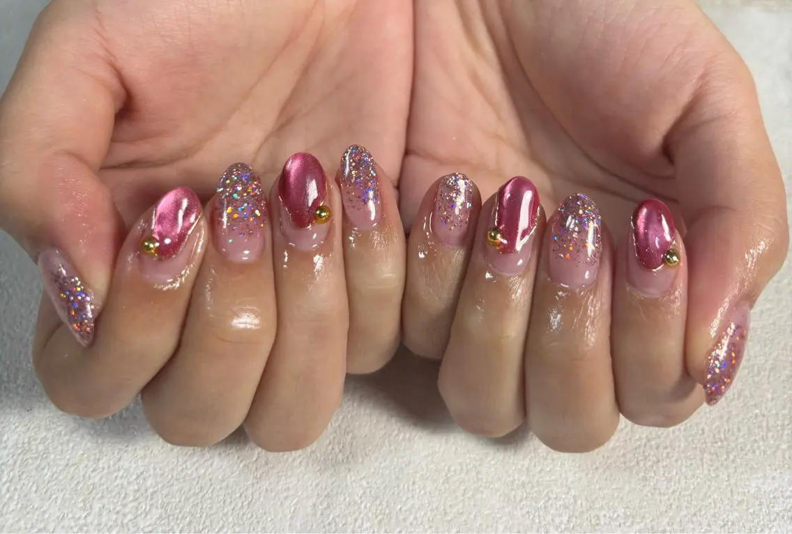 ネイル オーロラネイル フットネイル フレンチネイル ジェルネイル ハート ハンドネイル kiki nail たまプラーザのネイルデザイン