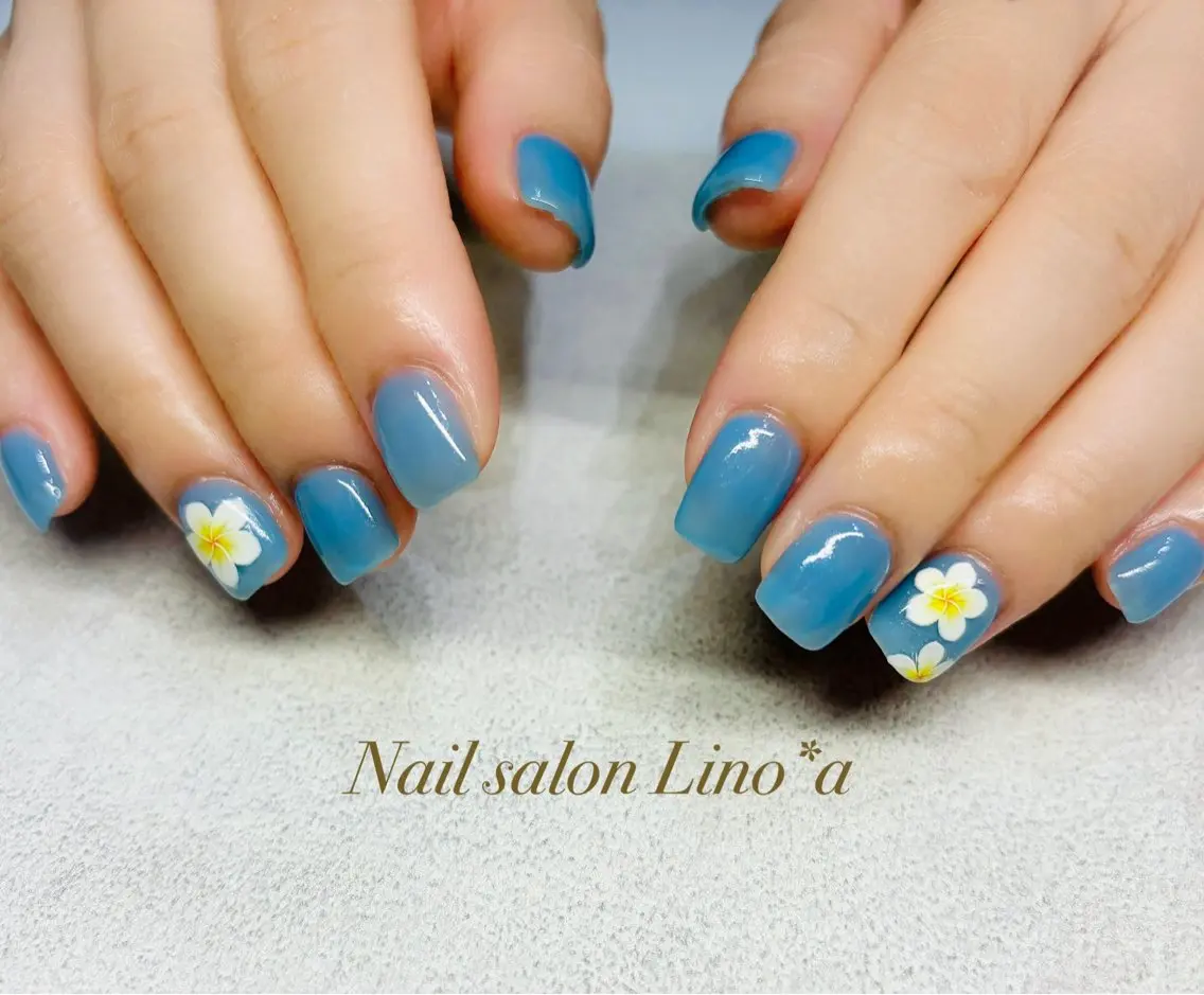 ネイル ブルー ラメ(グリッター) ワンカラーネイル ハンドネイル Nail salon Lino*aのネイルデザイン