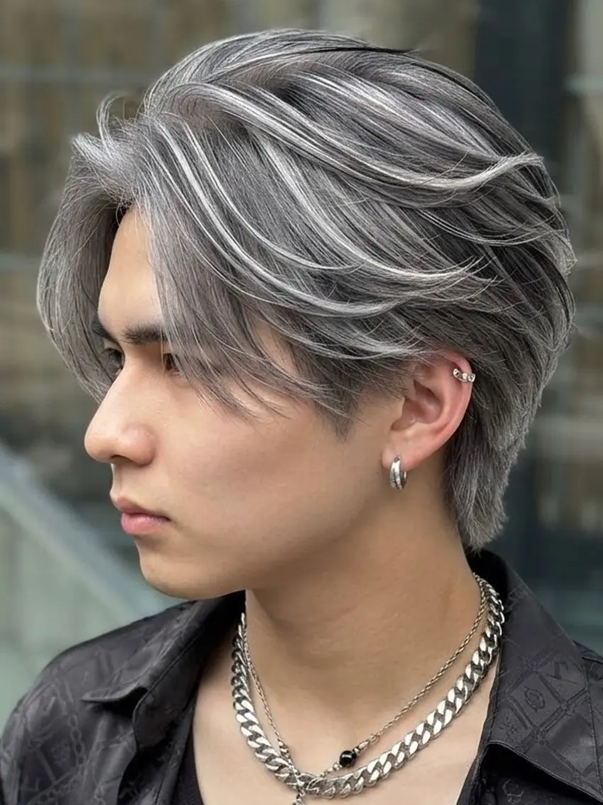 カラー メンズ メンズブリーチ センターパート フェザーパーマ メンズハイトーン メンズ韓国風 カット ヘアカラー メンズハイトーン No.1🏆Tiamのヘアスタイル
