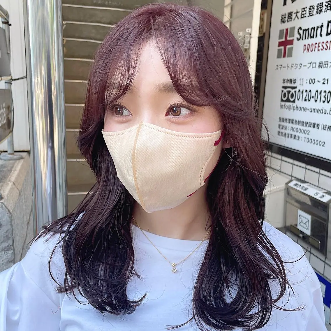 セミロング カラー カット ヘアカラー 梅田美容室 山崎海波のヘアスタイル