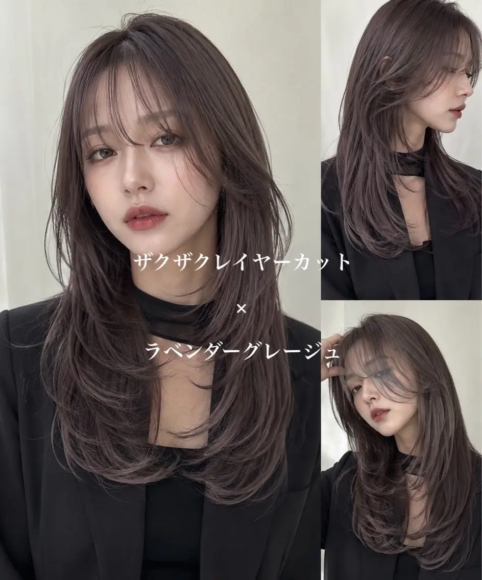 セミロング カラー グレージュ ラベンダーカラー ラベンダーグレージュ ラベンダーグレー レイヤーカット カット ヘアカラー The Ect Q'n🍑MOMOのヘアスタイル