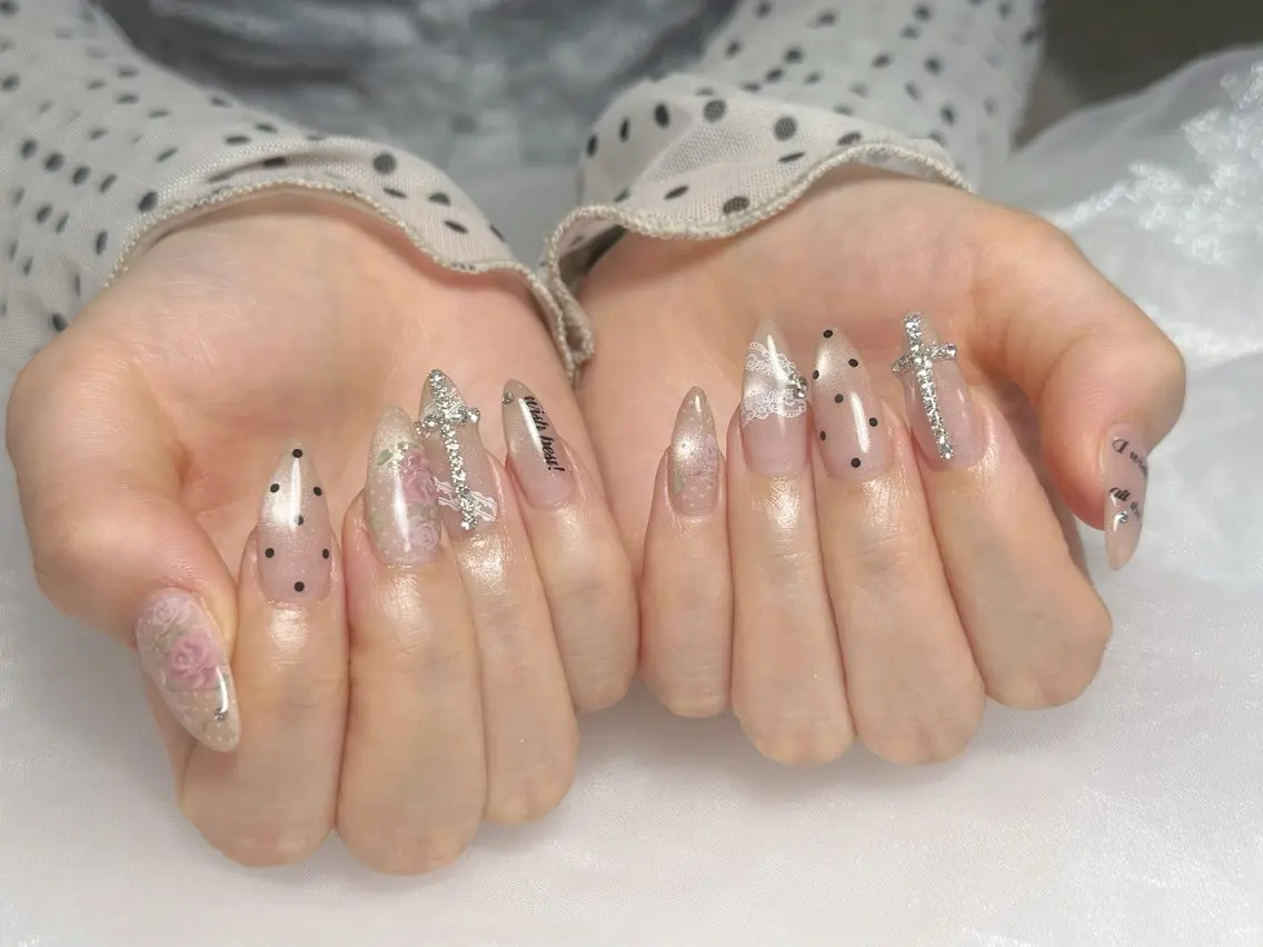 ロング 韓国風ヘア ハンドネイル navi nail ayaneのネイルデザイン