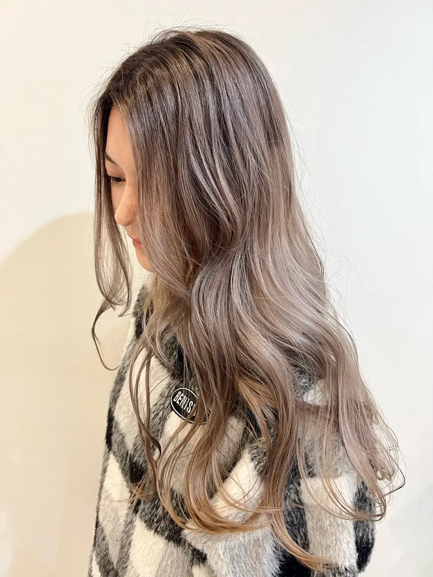 ロング カラー グレージュ カット ヘアカラー トリートメント 興津/韓国レイヤー ダブルカラー美髪縮毛のヘアスタイル
