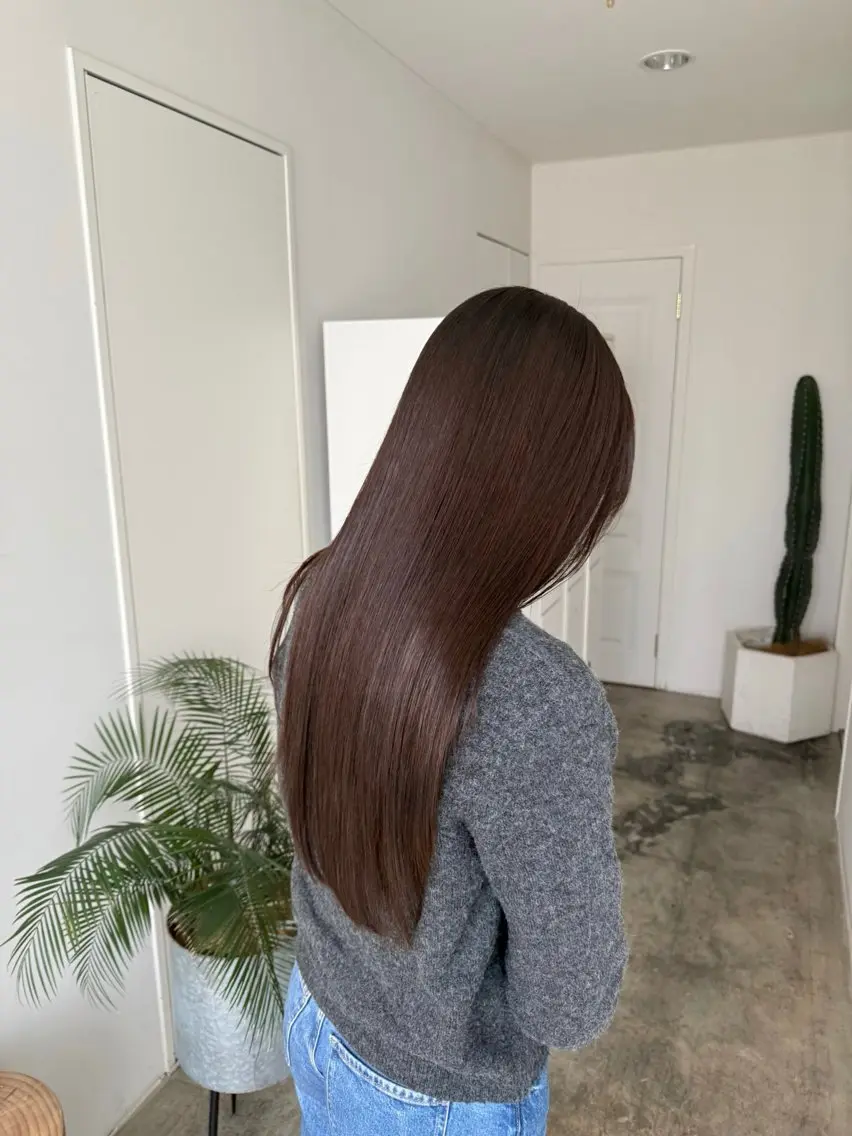 ロング 髪質改善 カット ヘアカラー 縮毛矯正 トリートメント 透明感カラー/顔周り レイヤー/髪質改善のヘアスタイル