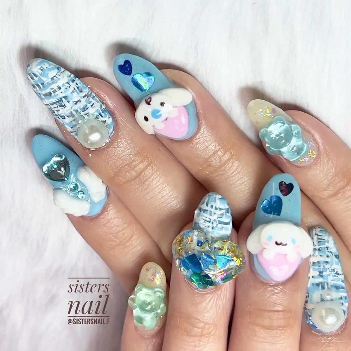 ネイル アートネイル ハート キラキラネイル ツイードネイル sisters nail.fのネイルデザイン
