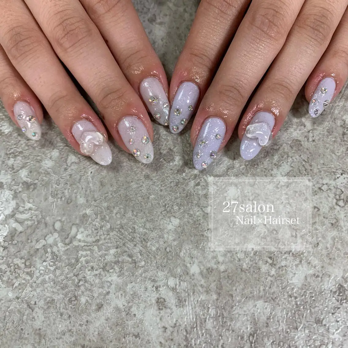 ネイル クリアネイル ハート パープル 27salon yuinaのネイルデザイン