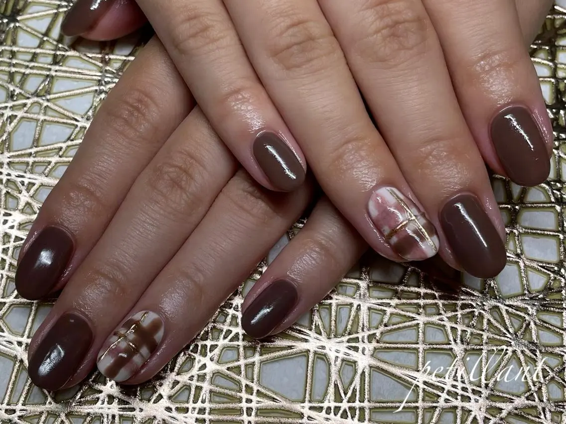 ネイル ブラウン nail salon petillantのネイルデザイン