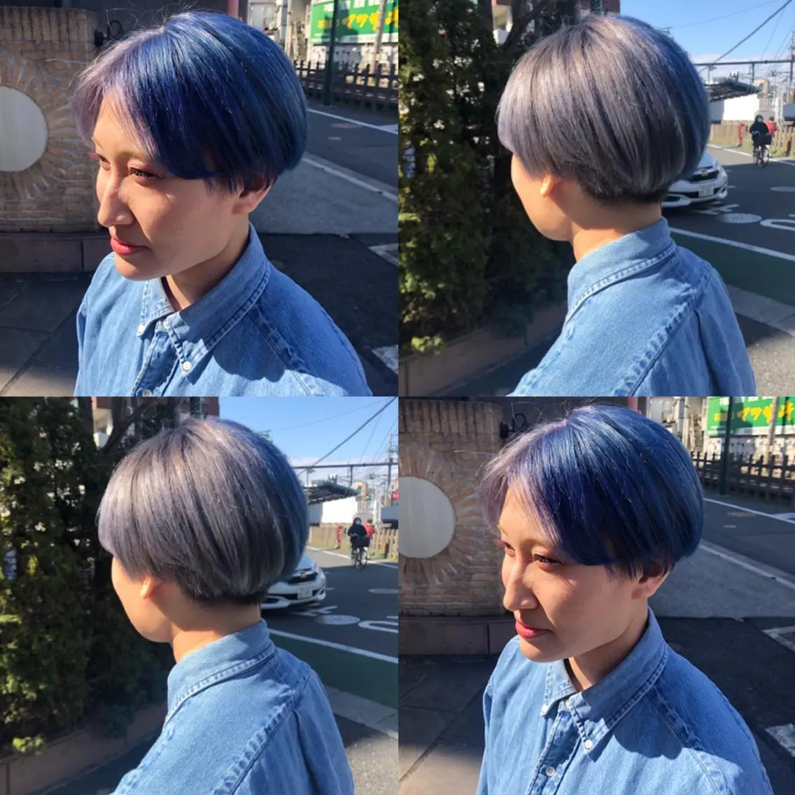 ショート カラー ブリーチ ブルーカラー シルバー ウルフカット ハッシュカット/七海のヘアスタイル