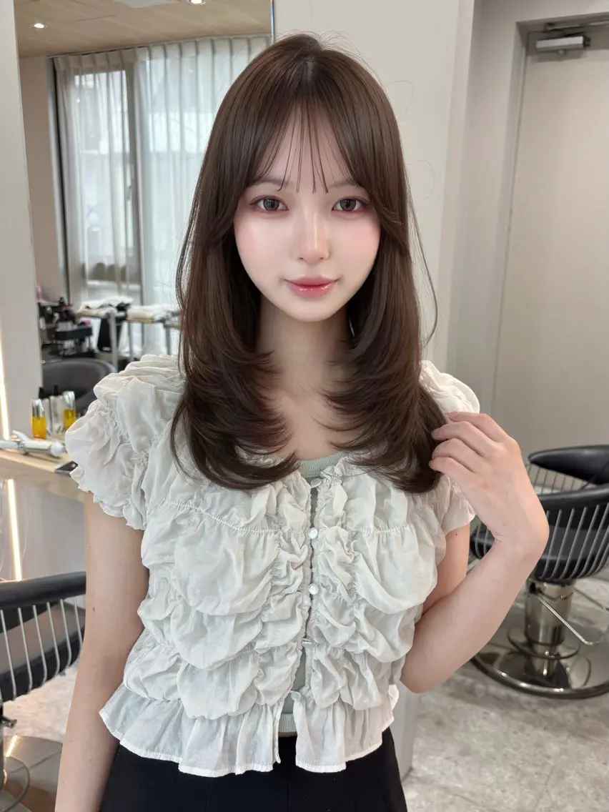 セミロング カラー くびれヘア 顔周りカット 韓国風ヘア レイヤーカット 似合わせカット カット ヘアカラー トリートメント うるツヤ♡顔周り Satsuki୨୧のヘアスタイル
