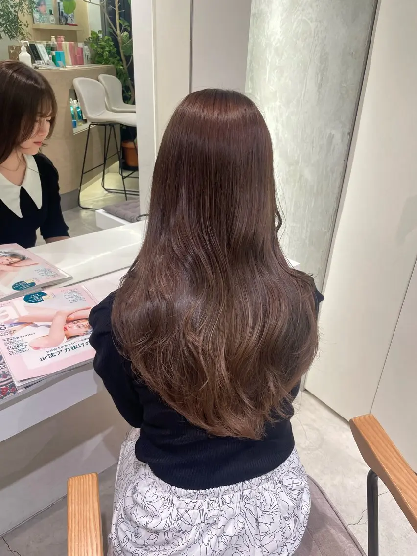 ロング カラー hana🍑 ブリーチなしピンクのヘアスタイル