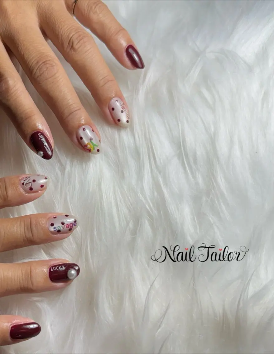 ネイル ボルドー ドット マグネットネイル 持ち込み ハンドネイル NailTailor ネイルテイラーのネイルデザイン