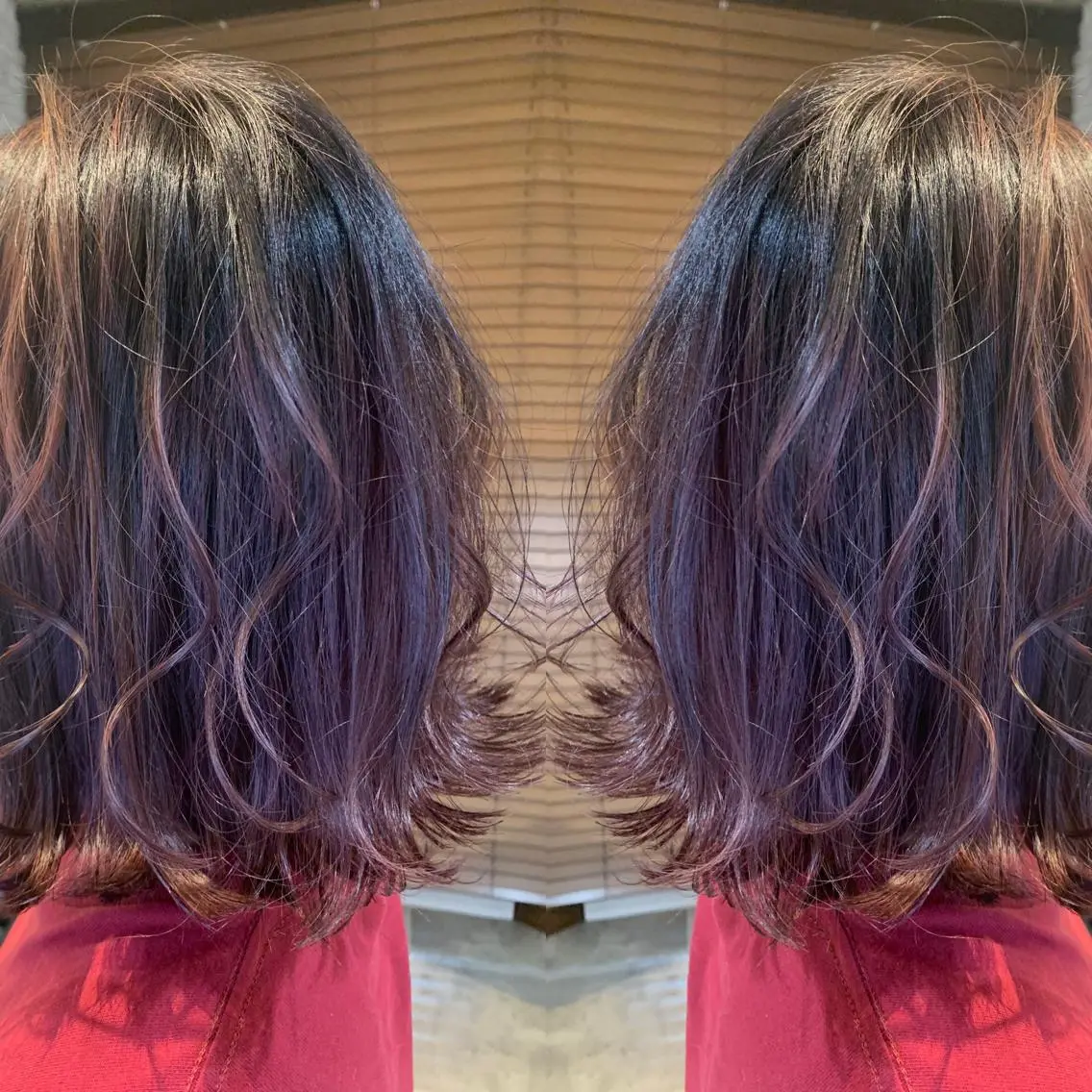 ミディアム カラー バレイヤージュ ピンクカラー バイオレットカラー レイヤーカット 韓国🇰🇷 ✂︎hair 内田愛のヘアスタイル
