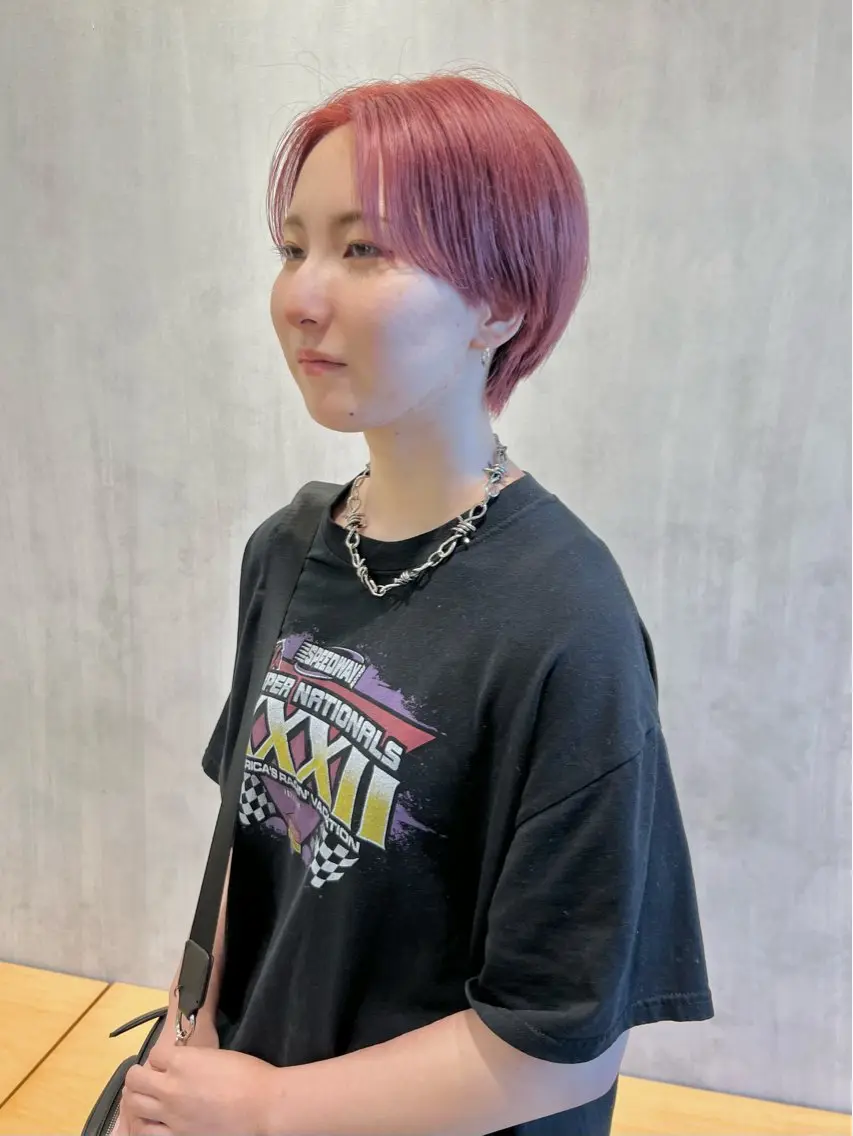 ショート カラー ハンサムショート ラベンダーカラー ピンクカラー ピンクラベンダー ショートヘア メンズパーマ/フェ ザーパーマ/古川晴輝のヘアスタイル