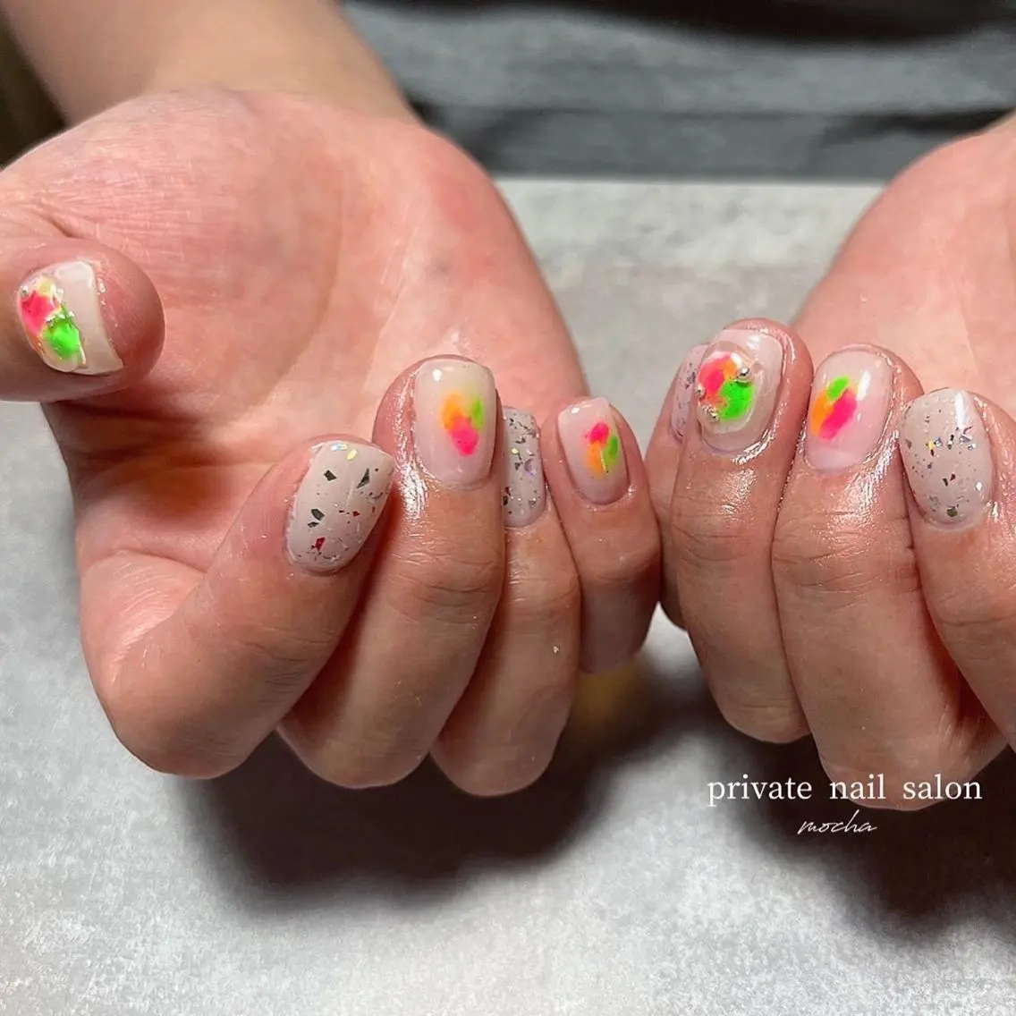 ネイル カジュアル チークネイル フレンチネイル ジェルネイル マグネットネイル mocha nailのネイルデザイン