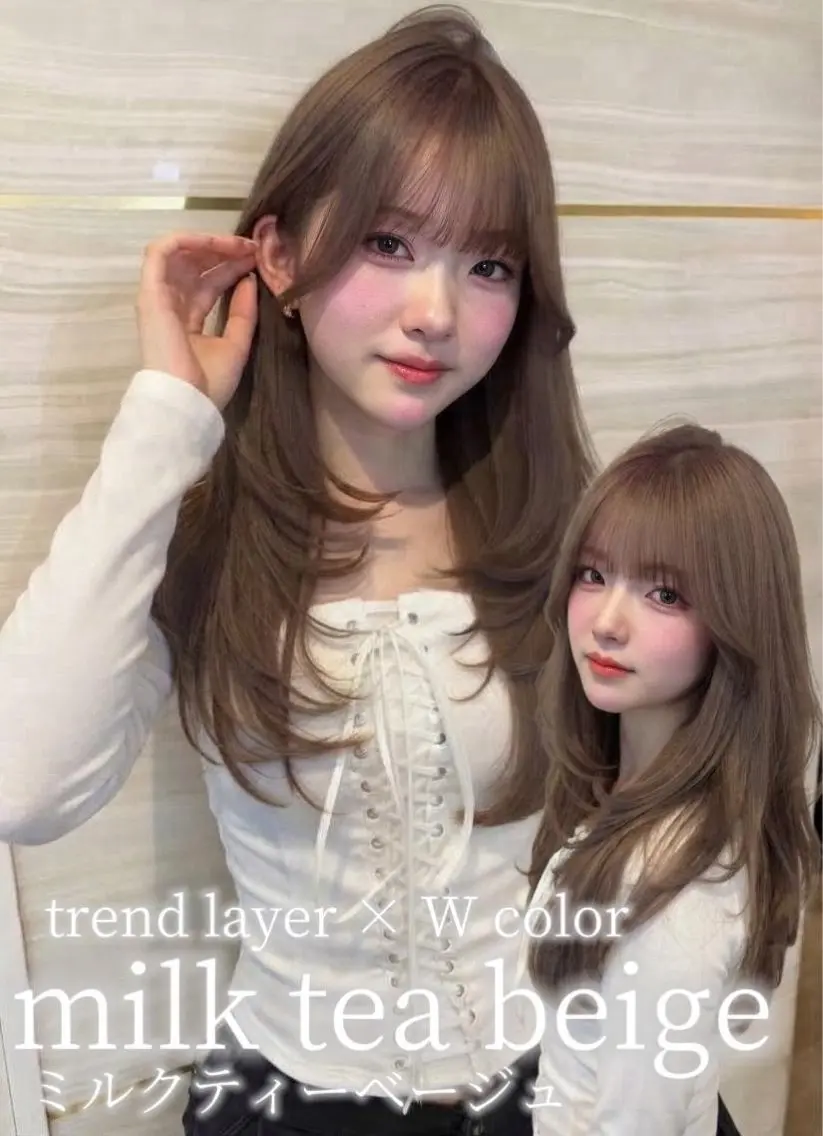 セミロング カラー ベージュカラー ブリーチ ダブルカラー ミルクティーベージュ ヘアカラー トリートメント 🍑ももか🍑透明感 カラー/赤羽🦋のヘアスタイル