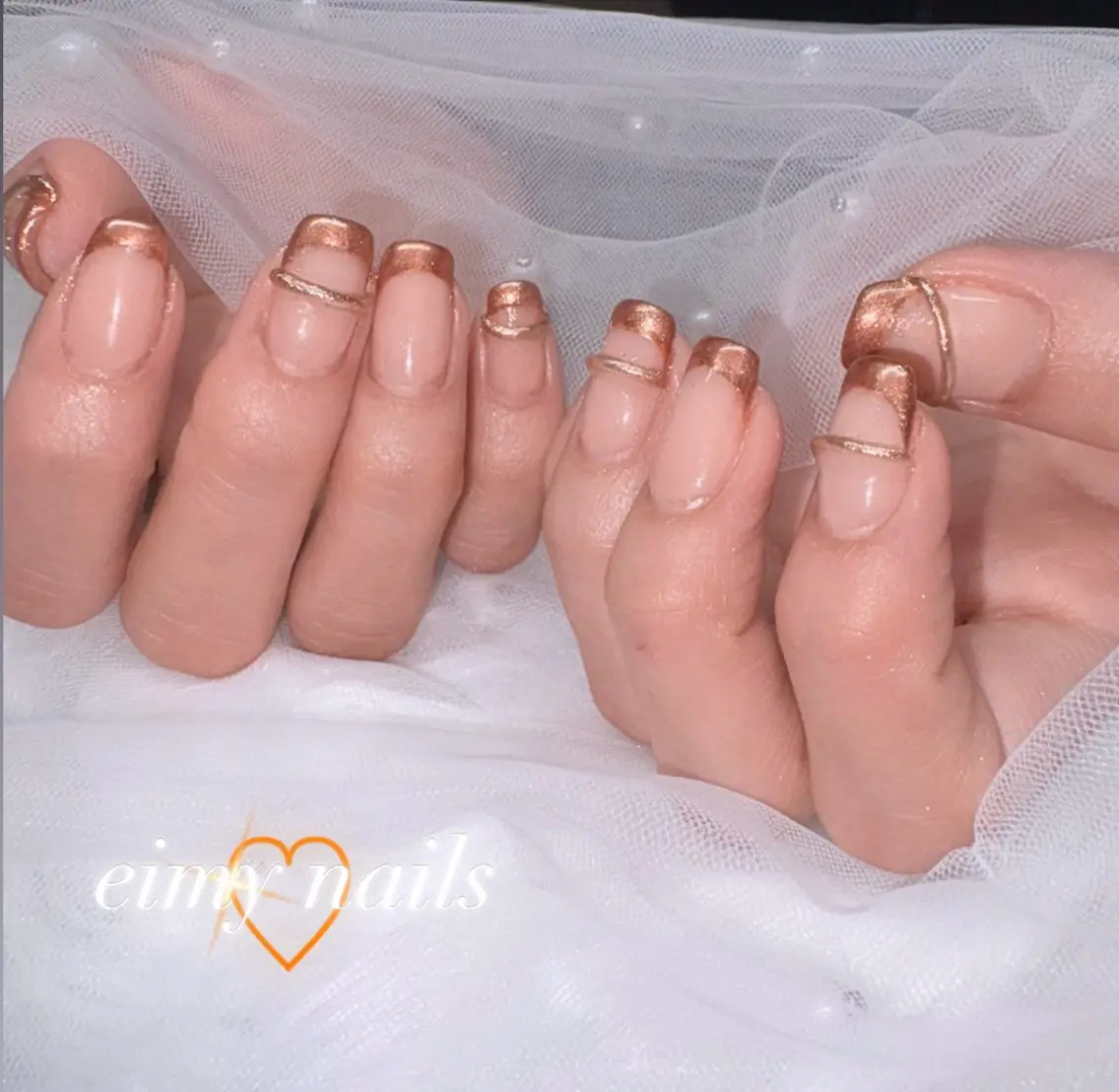 ネイル フレンチネイル ゴールド ミラーネイル 持ち込み ハンドネイル eimy nails♡のネイルデザイン