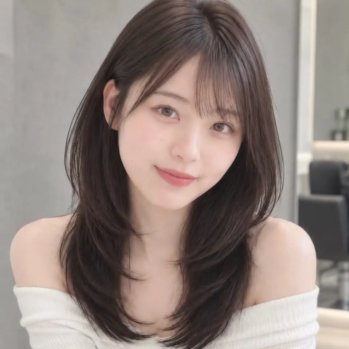 セミロング くびれヘア 顔周りカット ハッシュカット 髪質改善 韓国風ヘア カット ヘアカラー トリートメント 渋谷/髪質改善🫧 韓国/レイヤー/会田のヘアスタイル