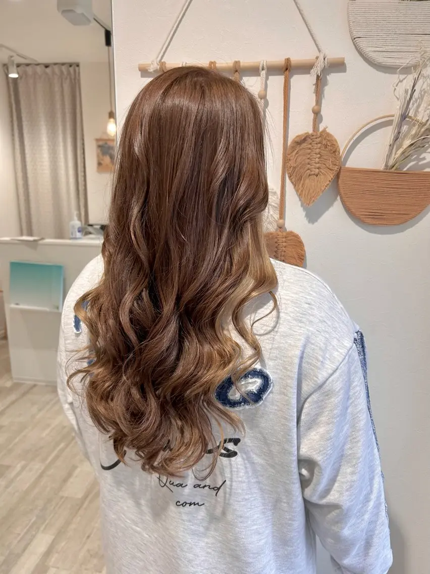 ロング カラー アッシュ ベージュカラー オレンジ やじま ひろこのヘアスタイル