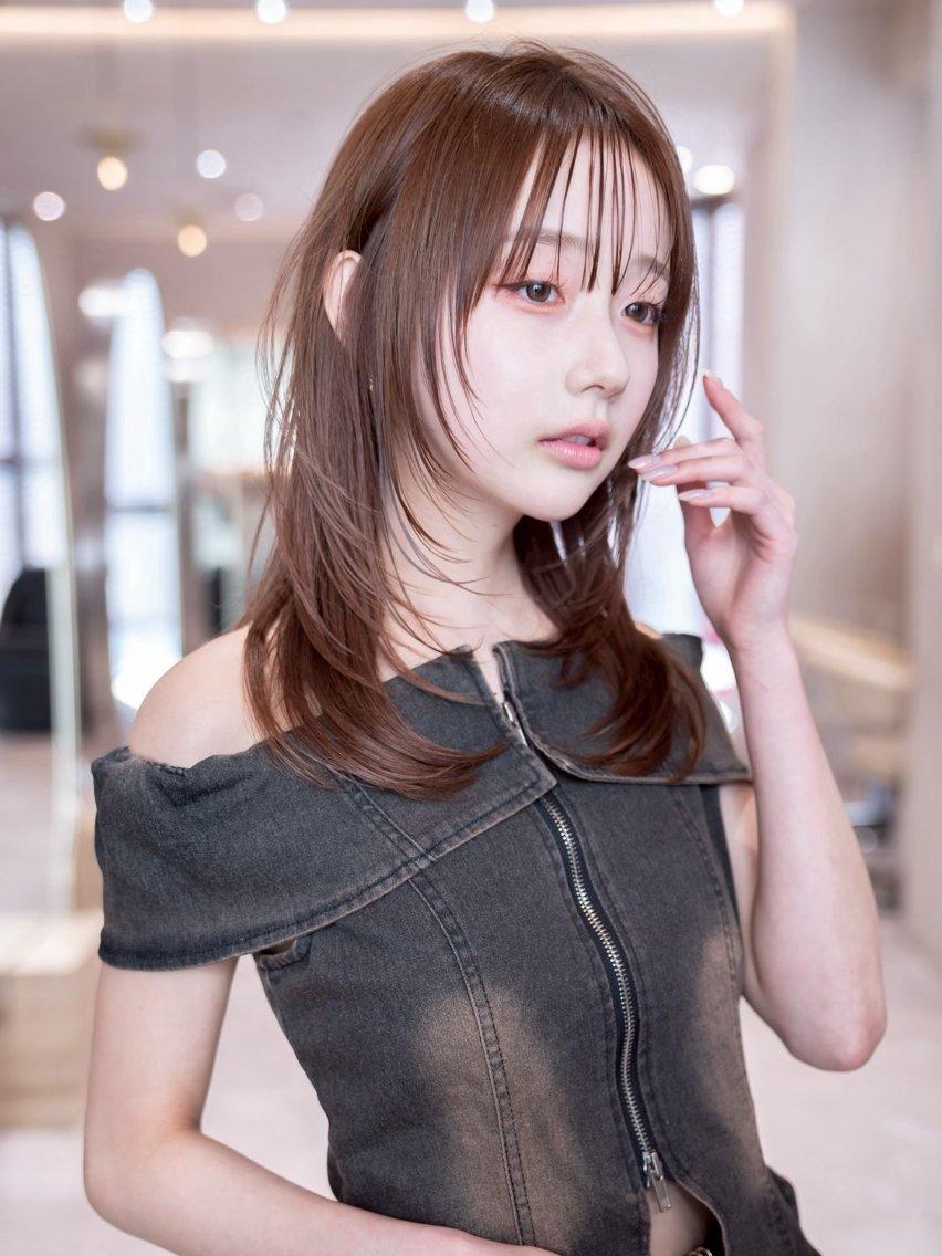 セミロング 韓国風ヘア レイヤーカット カット ヘアカラー ハイトーン/暖色/ レイヤーカット/りかのヘアスタイル