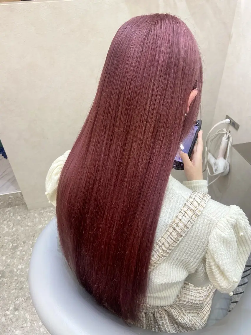 ロング カラー ブリーチ ケアブリーチ ダブルカラー ラベンダーカラー ラベンダーピンク 新宿/韓国ヘア 中明度カラー/かやのヘアスタイル