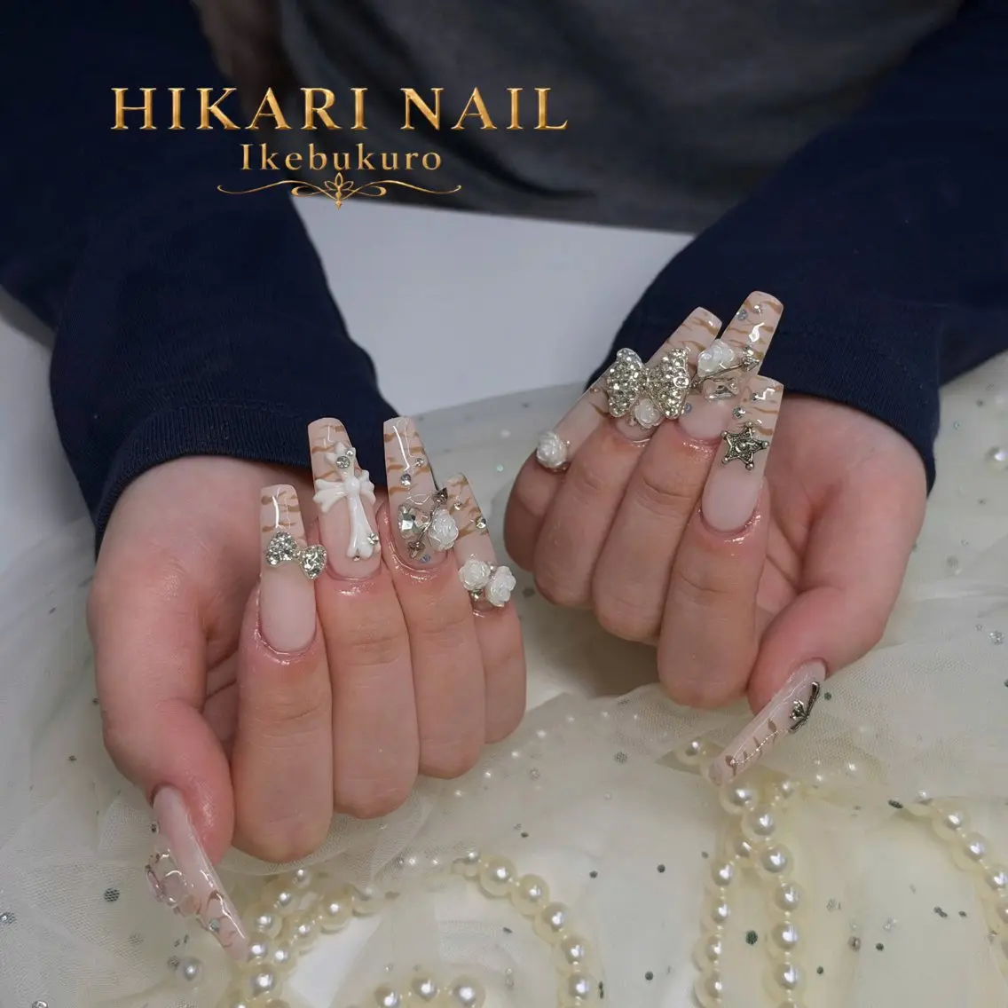 ネイル チークネイル 長さ出し フレンチネイル ガーリー ハロウィン ハンドネイル HikariNail Ikebukuroのネイルデザイン
