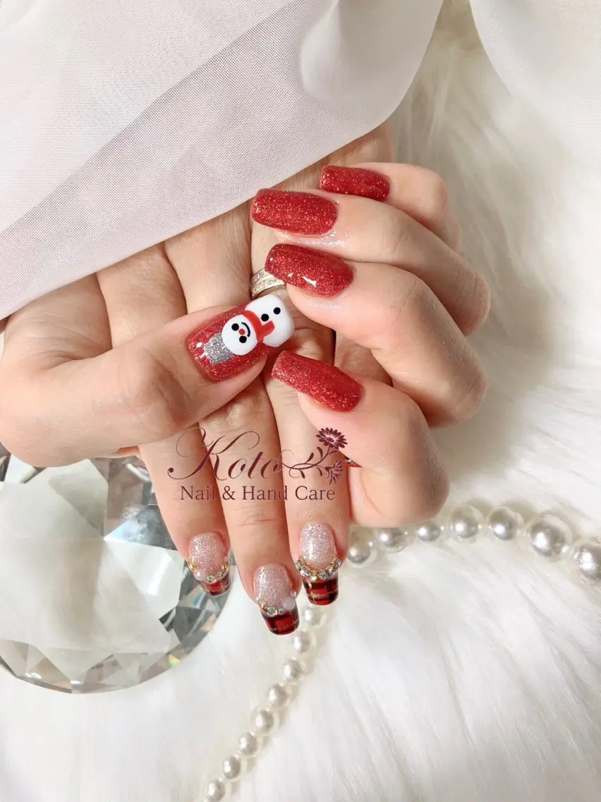 ネイル 長さ出し ジェルネイル 持ち込み ニュアンスネイル 赤色 ハンドネイル Nail Salon KOTOのネイルデザイン