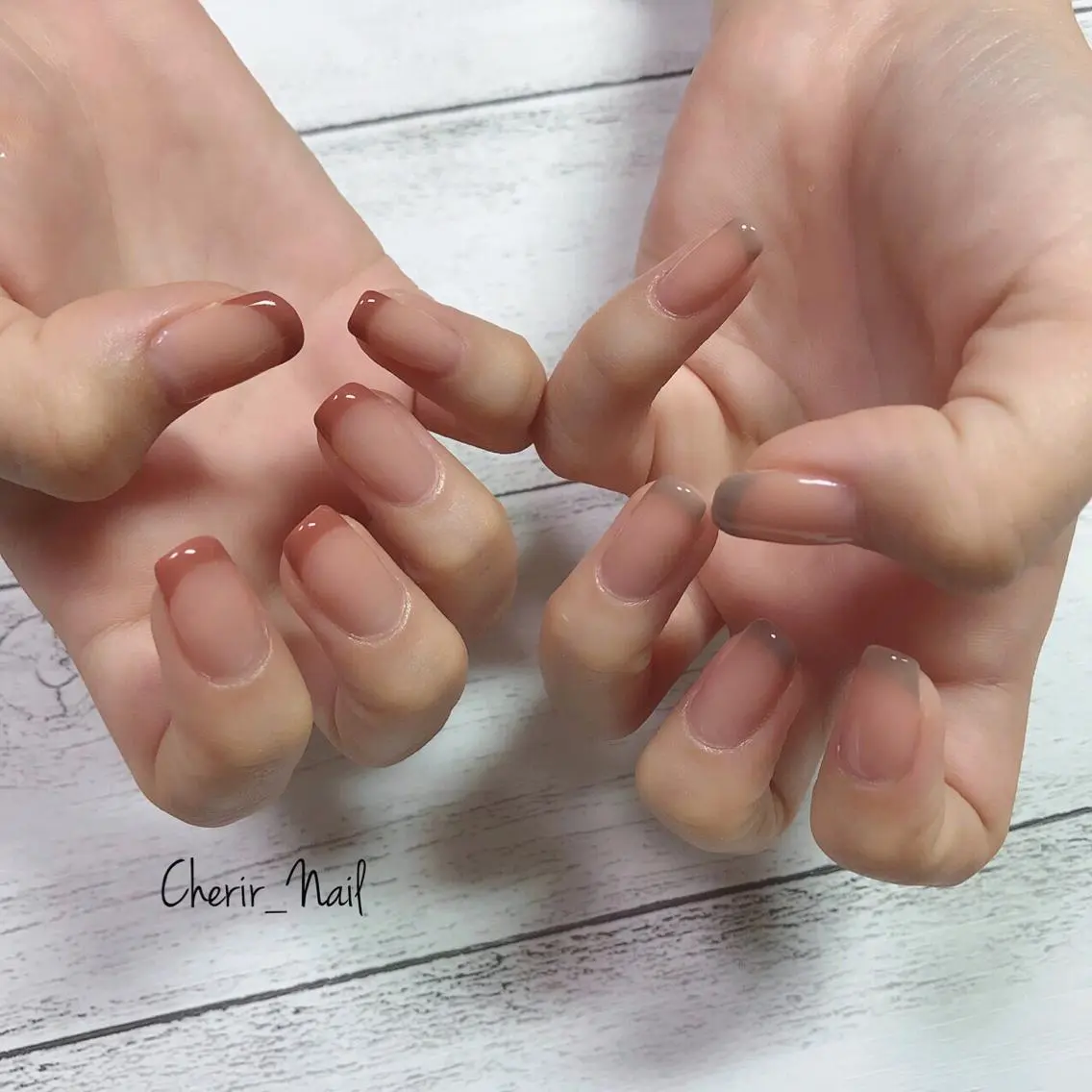 ネイル アートネイル フレンチネイル シンプルネイル スクエアネイル 冬ネイル Cherirnail kaoriのネイルデザイン
