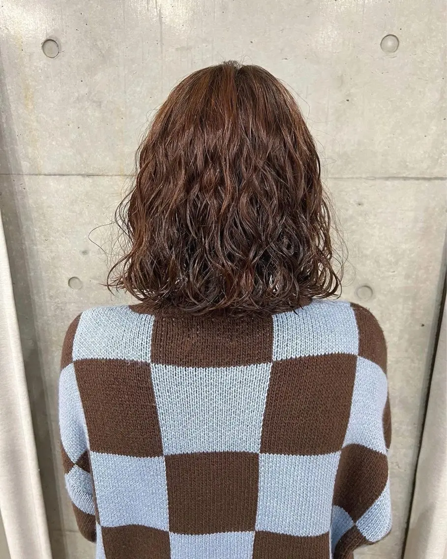 ミディアム カラー パーマ ボブ ヒナ/酸性ストレート ・艶カラー🌿のヘアスタイル