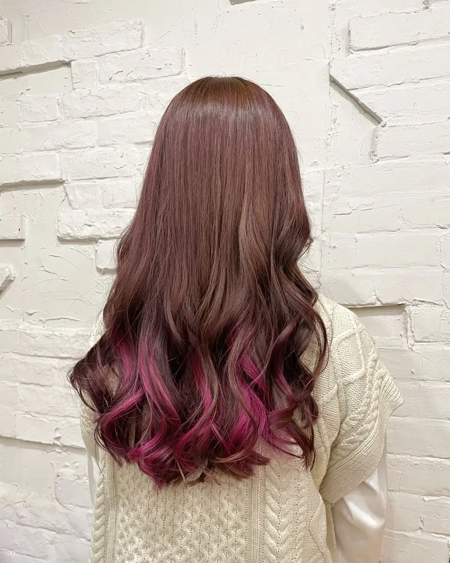 ロング カラー ヘアカラー トリートメント 【ピンク/韓国ヘア/ ヘアセット】亜海のヘアスタイル