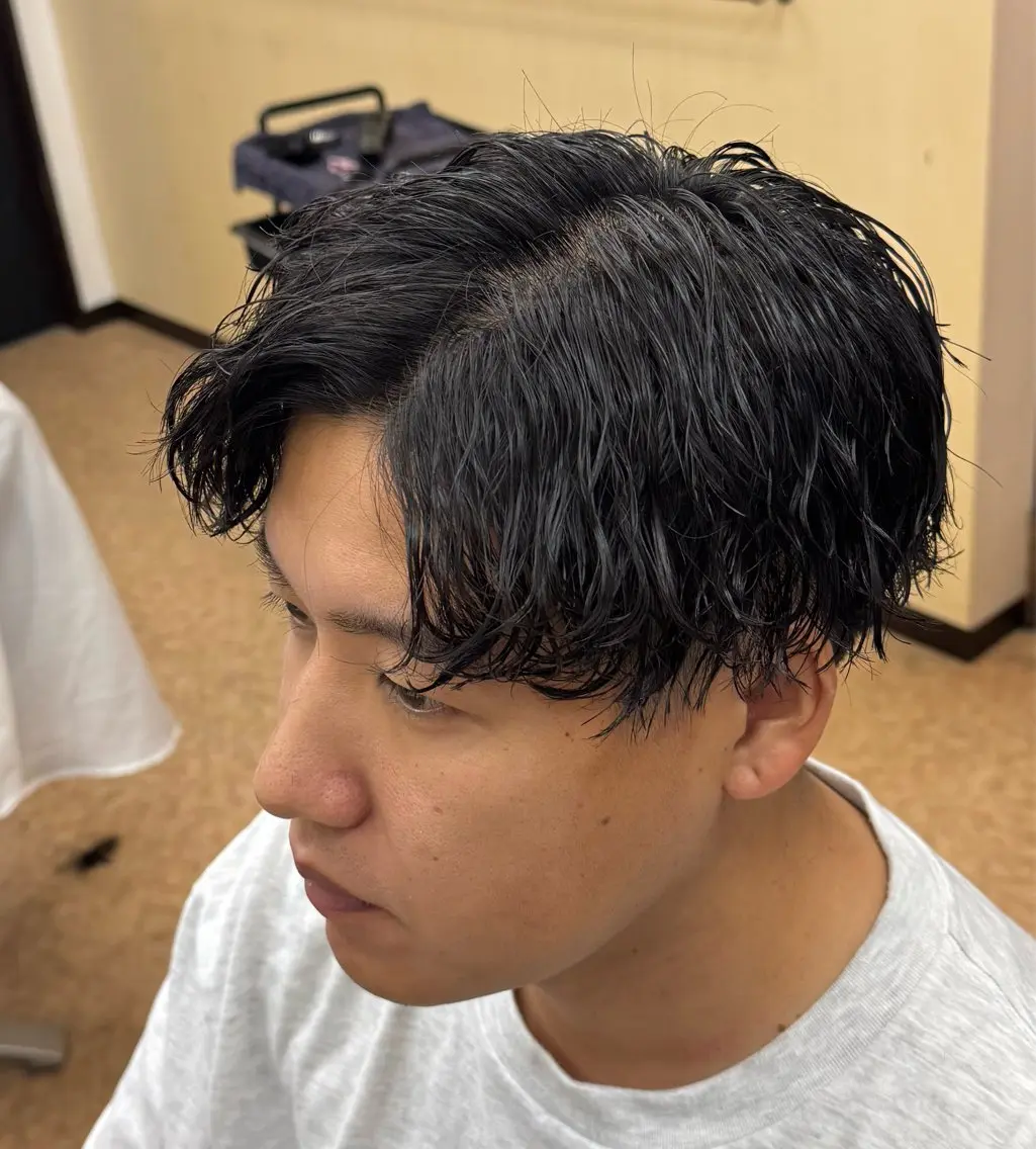 ミディアム メンズ 波巻きパーマ カット パーマ 焼津メンズパーマ特化 大石雄生のヘアスタイル